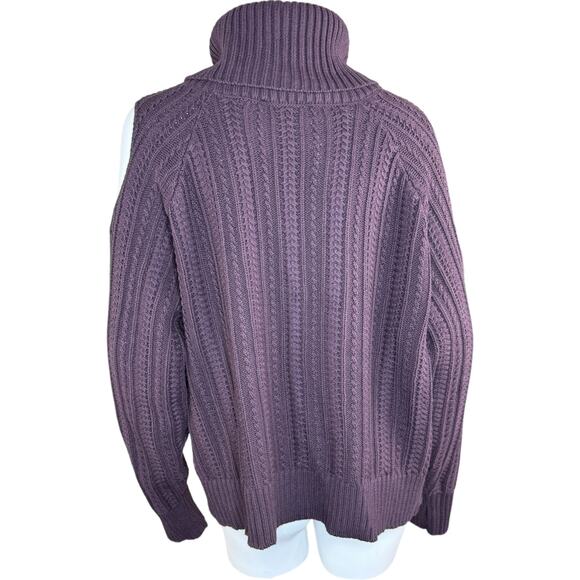 Studio Park Shawn Killinger Cold Shoulder Cable Knit Sweater Huckleberry Large - Picture 3 of 12